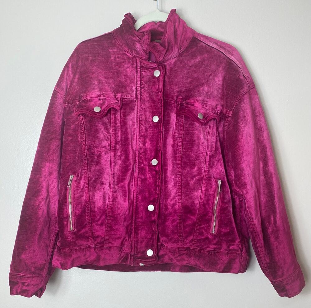 Free People Fuchsia Pink Velvet Moto Jacket